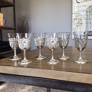 Vintage Leonard Japan Silver Plated Cordial Glasses Set of 6 Clear Glass #541